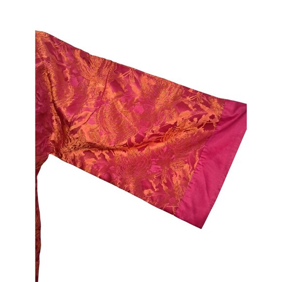 Vintage Pink & Orange Brocade Kimono Dress With Mandarin Collar Frog Buttons Hel - Picture 6 of 12